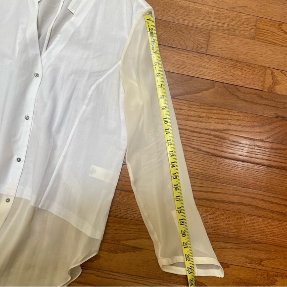 Helmut Lang Womens Element Sheer Hem Shirt Collared V-neck Cotton/Silk Sz L - Picture 7 of 11